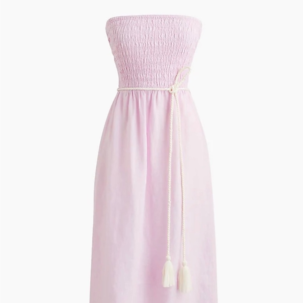 J.Crew Strapless smocked linen dress BI623 ~ Sz XXS ~ Frosty Lavender (Pink)